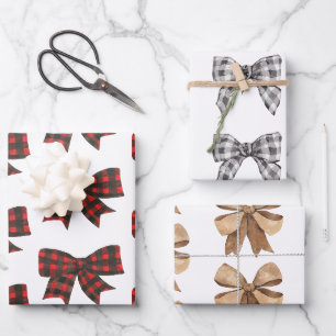 Feuille De Papier Cadeau Aquarelle Boho Buffalo Plaid & Burlap Bows