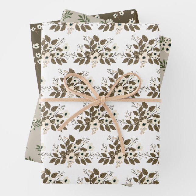 Feuille De Papier Cadeau Aquarelle botanique d'hiver rose pâle (En situation)