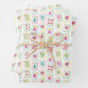 Feuille De Papier Cadeau Aquarelle Carreaux de Mahjong brillants