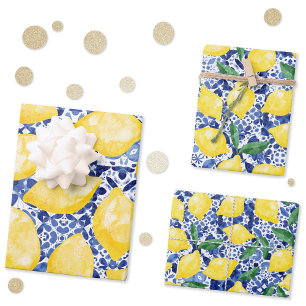 Feuille De Papier Cadeau Aquarelle Carrelage méditerranéen Citron Motif Cit