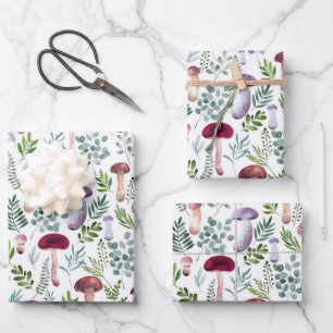 Feuille De Papier Cadeau Aquarelle Champignons Illustration Enfants 