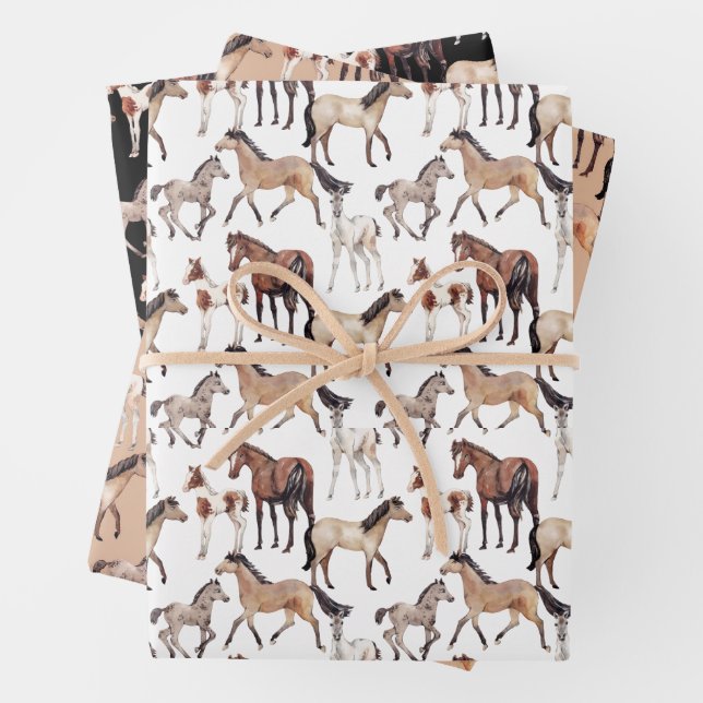 Feuille De Papier Cadeau Aquarelle Chevaux Ouest (En situation)