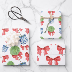 Feuille De Papier Cadeau Aquarelle Chinoiserie Bow rouge Topio