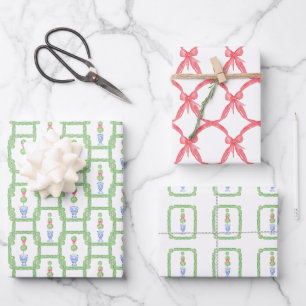 Feuille De Papier Cadeau Aquarelle Chinoiserie Christmas Bow Topift Cadeau