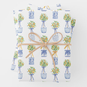 Feuille De Papier Cadeau Aquarelle Chinoiserie Orange Tree Topiary