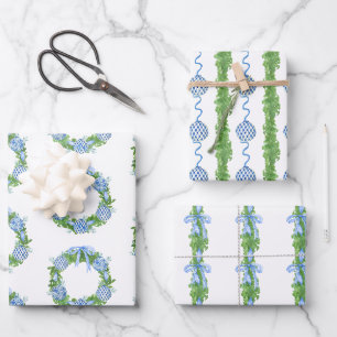 Feuille De Papier Cadeau Aquarelle Chinoiserie Wreath & Garland Christmas