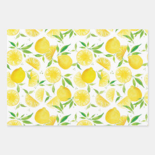 Feuille De Papier Cadeau Aquarelle Citron Douche d'été