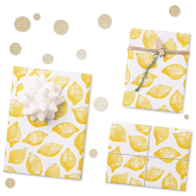 Feuille De Papier Cadeau Aquarelle Citron Motif (Watercolor lemon pattern gift wrap paper sheets)