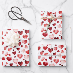 Feuille De Papier Cadeau Aquarelle Coeurs rouges Saint Valentin