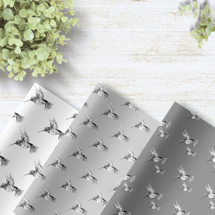 Feuille De Papier Cadeau Aquarelle Colibri noir et blanc