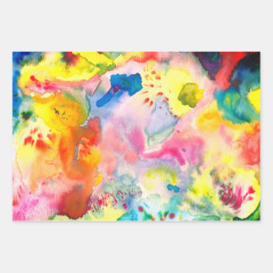 Feuille De Papier Cadeau Aquarelle coloré texturé peinture vif rainbo
