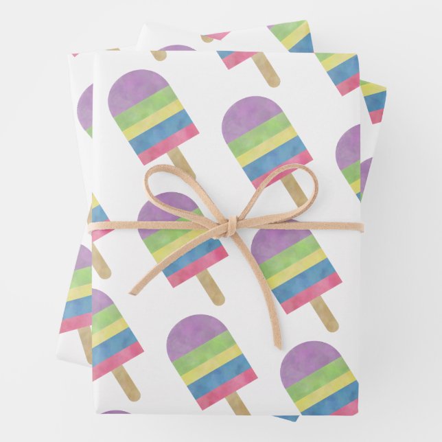 Feuille De Papier Cadeau Aquarelle colorée Popsicle (En situation)