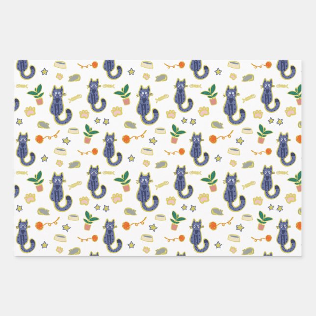 Feuille De Papier Cadeau Aquarelle Cute Chats Motif (Devant)