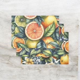 Feuille De Papier Cadeau Aquarelle d'agrumes Orange Fruit Botanique Été