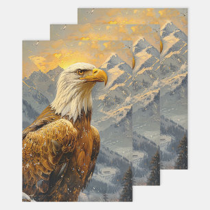 Feuille De Papier Cadeau Aquarelle d'aigle à tête blanche Monts Découpage