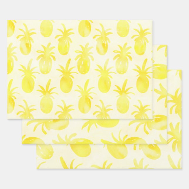 Feuille De Papier Cadeau Aquarelle d'ananas jaune (Lot)