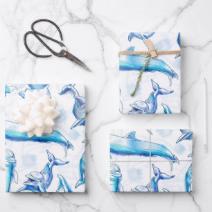 Feuille De Papier Cadeau aquarelle dauphin poisson sans soudure motif, daup