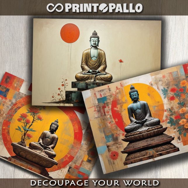 Feuille De Papier Cadeau Aquarelle de 3 Bouddha en méditation (Créateur téléchargé)