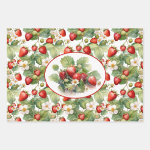 Feuille De Papier Cadeau Aquarelle de fraises mûres