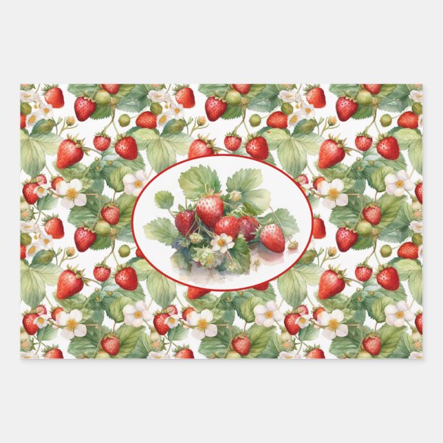 Feuille De Papier Cadeau Aquarelle de fraises mûres (Devant)
