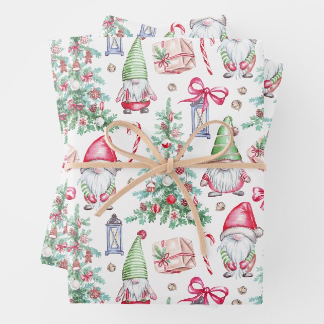 Feuille De Papier Cadeau Aquarelle de Noël, Arbres de Noël (En situation)