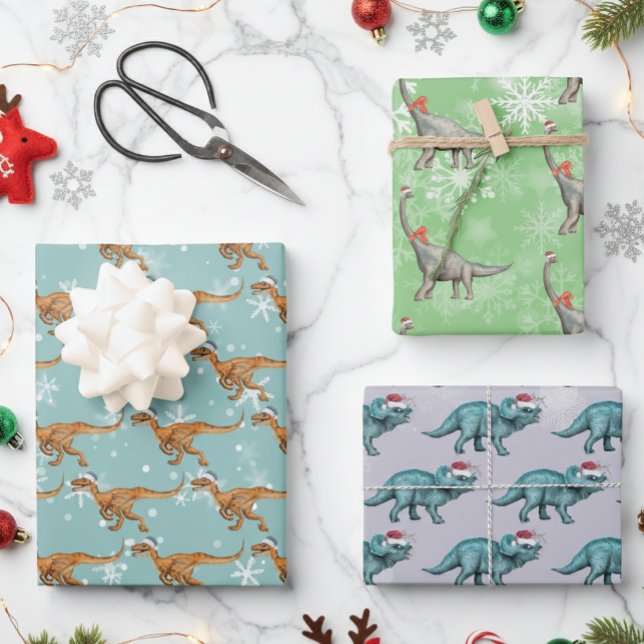 Feuille De Papier Cadeau Aquarelle de Noël Dinosaur (Créateur téléchargé)