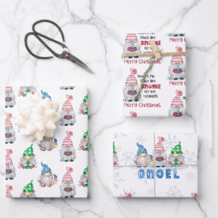 Feuille De Papier Cadeau Aquarelle de Noël Gnomes mignons
