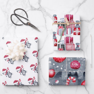 Feuille De Papier Cadeau Aquarelle de Noël noir blanc