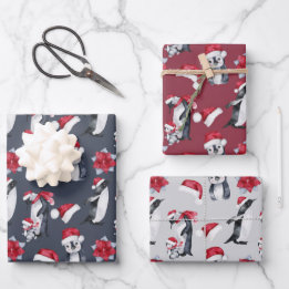 Feuille De Papier Cadeau Aquarelle de Noël Penguins Coordination