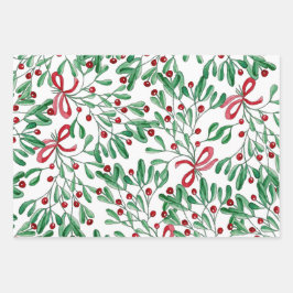 Feuille De Papier Cadeau Aquarelle de Noël Rustique Mistletoe