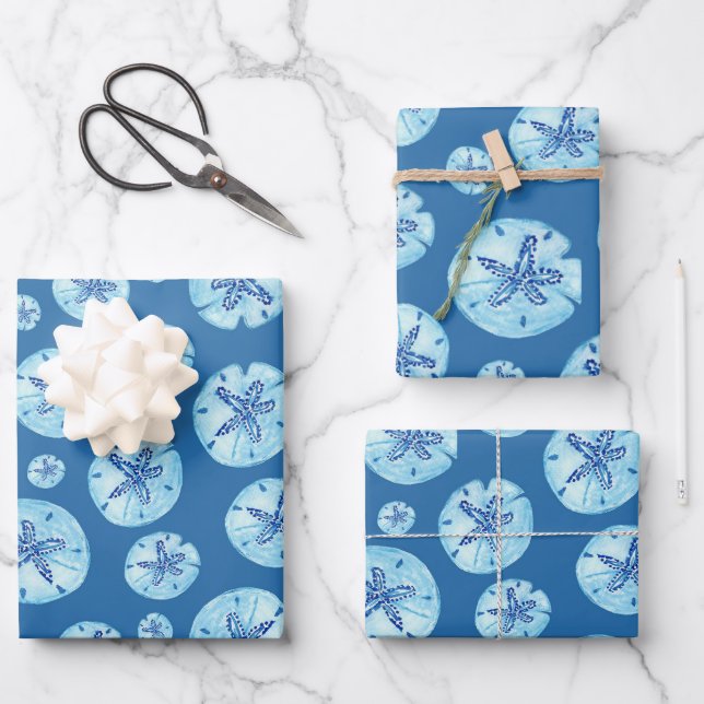 Feuille De Papier Cadeau Aquarelle de sable bleu turquoise (Recto)