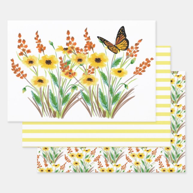 Feuille De Papier Cadeau Aquarelle de saison printemps Cadeau floral (Lot)