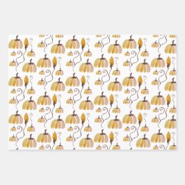 Feuille De Papier Cadeau Aquarelle de Thanksgiving Citrouilles