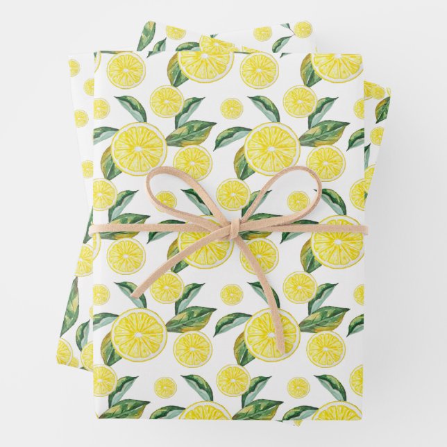 Feuille De Papier Cadeau Aquarelle de tranches de citron (En situation)