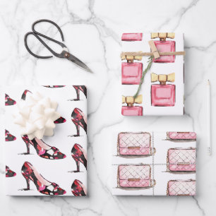 Feuille De Papier Cadeau Aquarelle Designer Chaussures Sac & Parfum