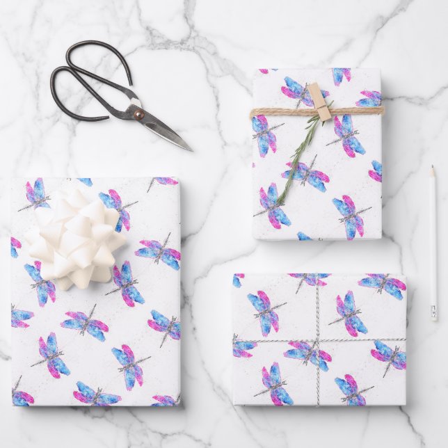 Feuille De Papier Cadeau Aquarelle dragonale rose bleu classique (Recto)