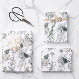 Feuille De Papier Cadeau Aquarelle Elégante Floral Grey Hydrangea