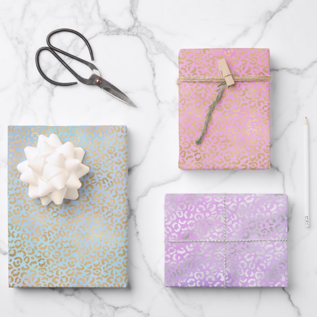 Feuille De Papier Cadeau Aquarelle Empreinte de léopard Gold Silver (Recto)