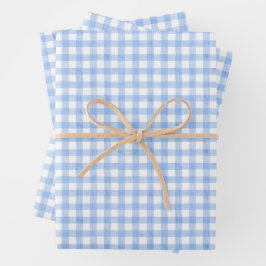 Feuille De Papier Cadeau Aquarelle En vichy bleu