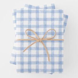 Feuille De Papier Cadeau Aquarelle En vichy bleu