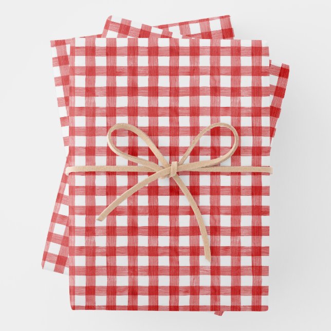 Feuille De Papier Cadeau Aquarelle En vichy rouge (En situation)