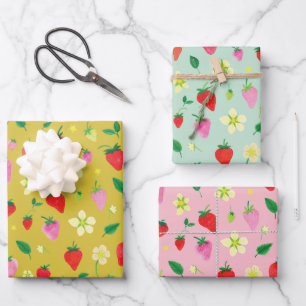 Feuille De Papier Cadeau Aquarelle Été Fraises Enveloppement Cadeau