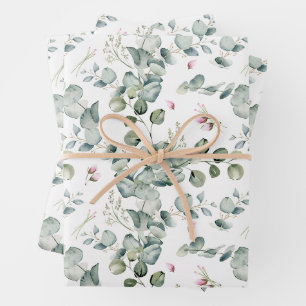 Feuille De Papier Cadeau Aquarelle Eucalyptus Branches et fleurs