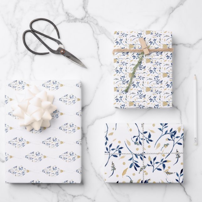 Feuille De Papier Cadeau Aquarelle fantaisie trio ornement (Recto)