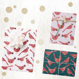 Feuille De Papier Cadeau Aquarelle Festive Cardinal Bird