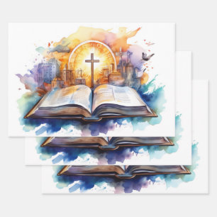 Feuille De Papier Cadeau Aquarelle fidèle : Croix et Unité biblique