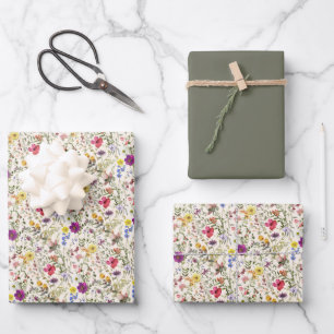 Feuille De Papier Cadeau Aquarelle fleur sauvage