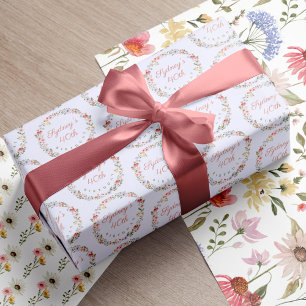 Feuille De Papier Cadeau Aquarelle Fleur sauvage Personnalisé Anniversaire