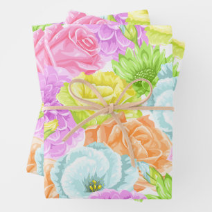Feuille De Papier Cadeau Aquarelle Fleurs de Jardin d'été