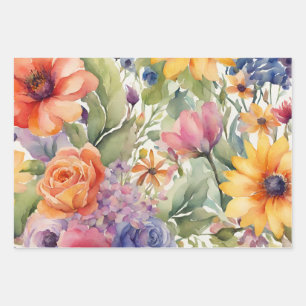 Feuille De Papier Cadeau Aquarelle Fleurs d'été